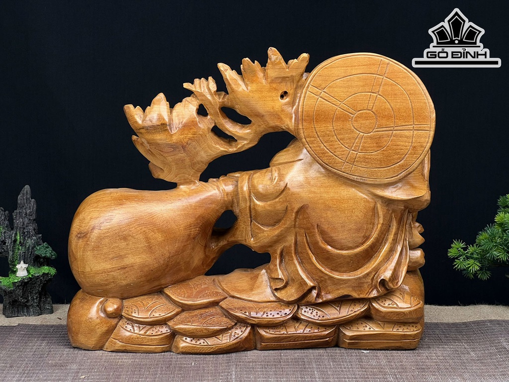 Tượng Phật Di Lặc Gỗ Ngọc Am Cao 35 Ngang 43 Sâu 15 (cm)
