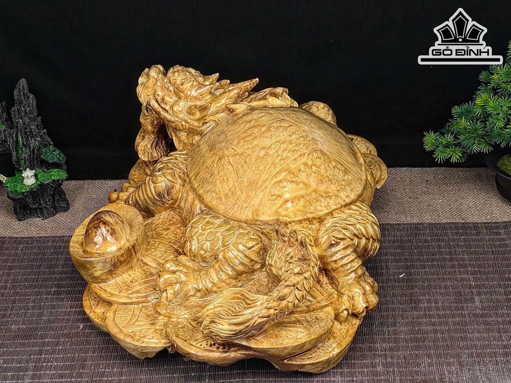 Tượng Long Quy Gỗ Nu Kháo Cao 15 Ngang 47 Sâu 33 (cm)