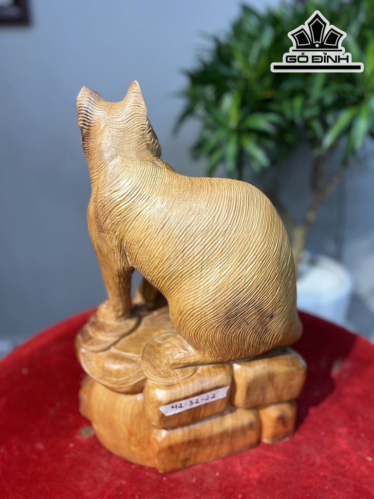 Tượng Mèo Gỗ Ngọc Am Cao 42 Ngang 32 Sâu 22 (cm)
