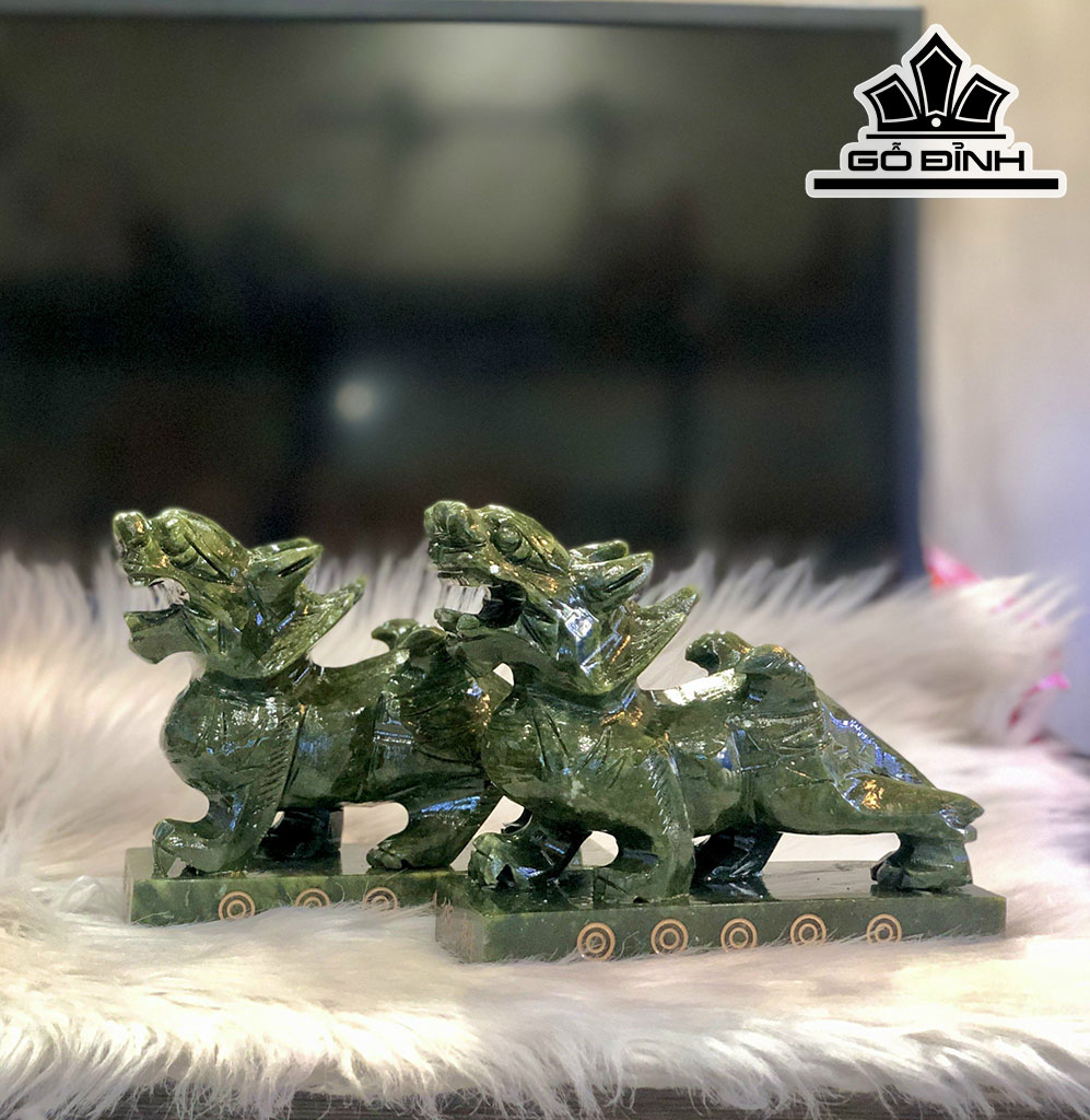 Cặp Tỳ Hưu Đá Serpentine Cao 18 Ngang 15 (cm)