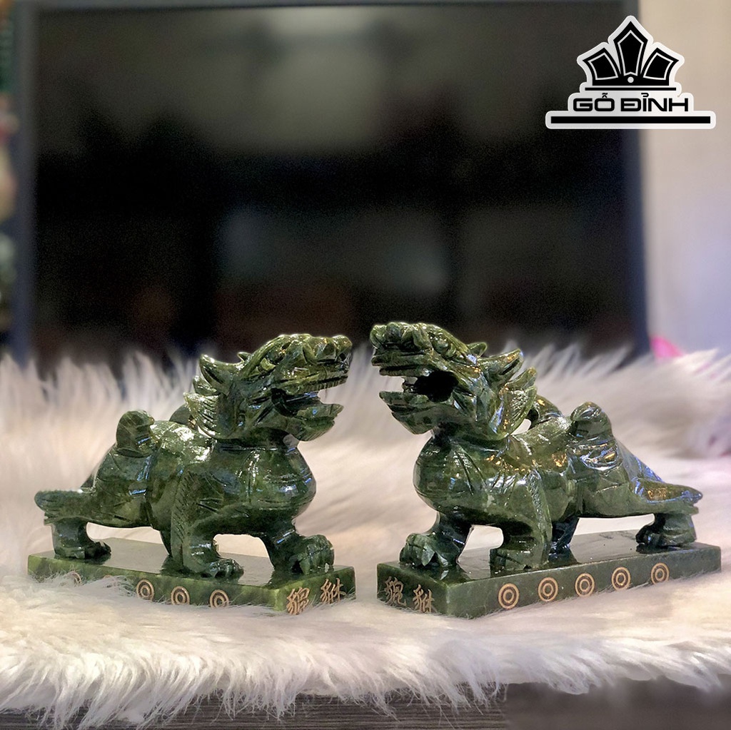 Cặp Tỳ Hưu Đá Serpentine Cao 18 Ngang 15 (cm)