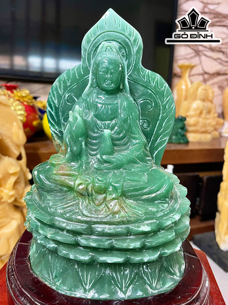 Tượng Mẹ Quan Âm Đá Thạch Anh Xanh Cao 30 Ngang 16 (cm) 6,385kg