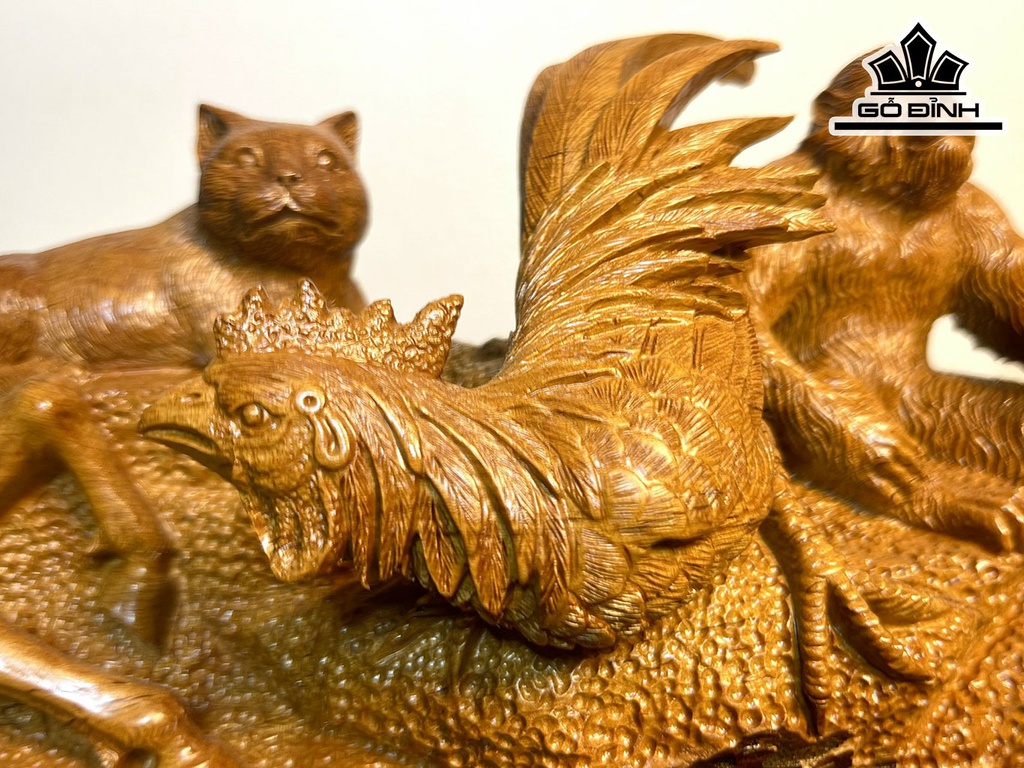 Bộ 12 Con Giáp Gỗ Bách Xanh Cao 38 Ngang 108 Sâu 22 (cm)