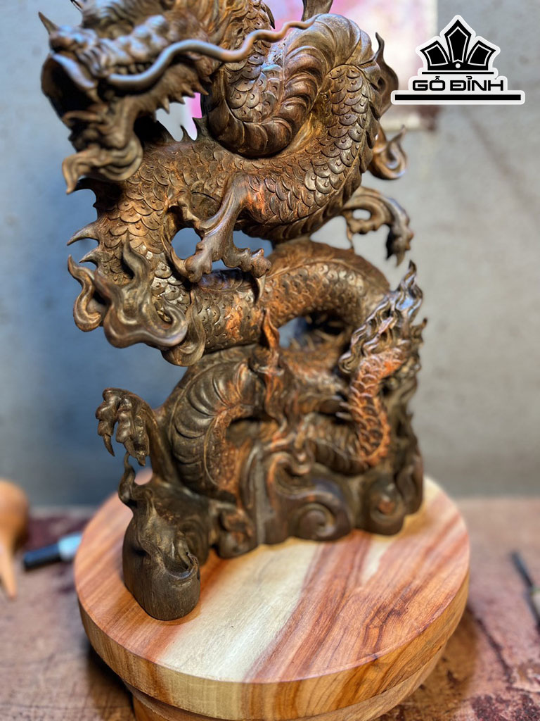 Tượng Nhất Long Gỗ Trắc Cao 34 Ngang 20 Sâu 11 (cm)