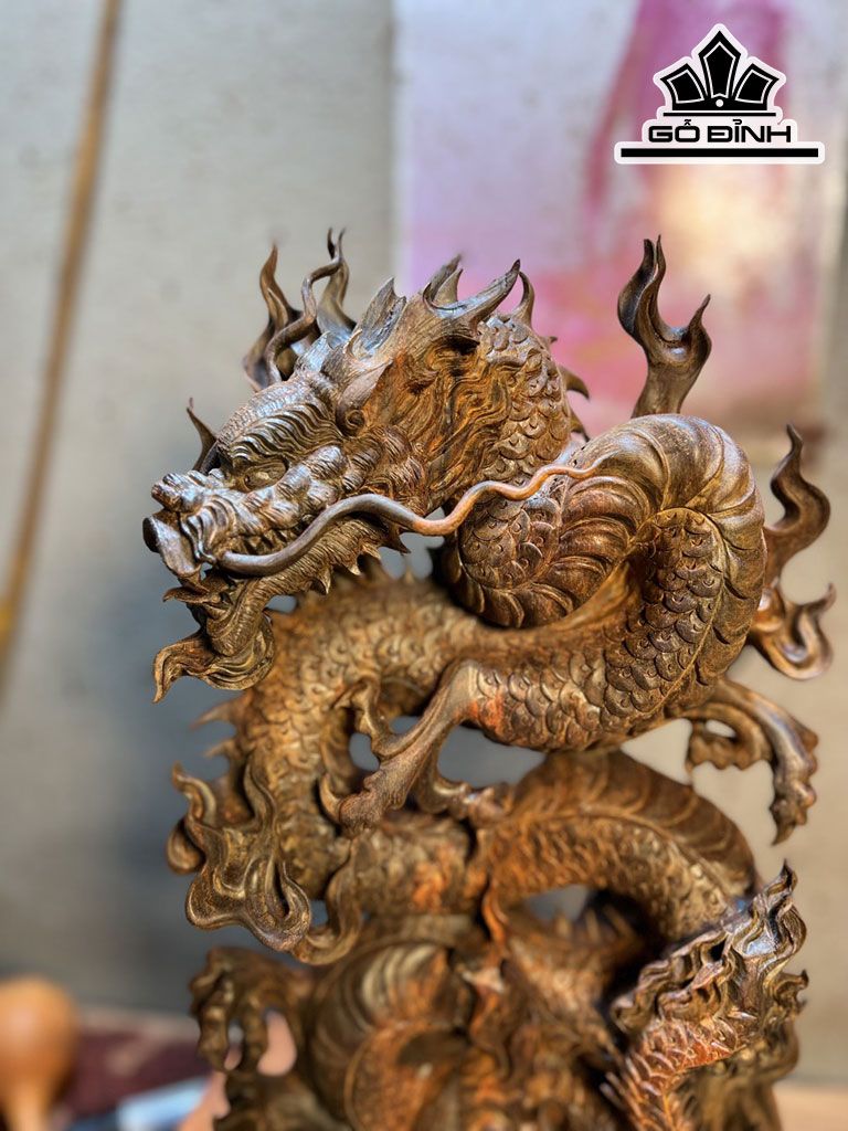 Tượng Nhất Long Gỗ Trắc Cao 34 Ngang 20 Sâu 11 (cm)