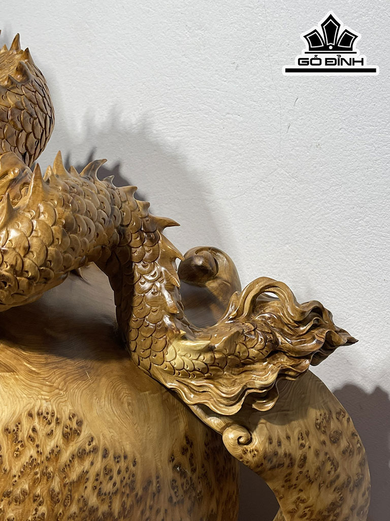 Tượng Rồng Phong Thủy Gỗ Nu Ngọc Am Cao 58 Ngang 60 Sâu 32 (cm)