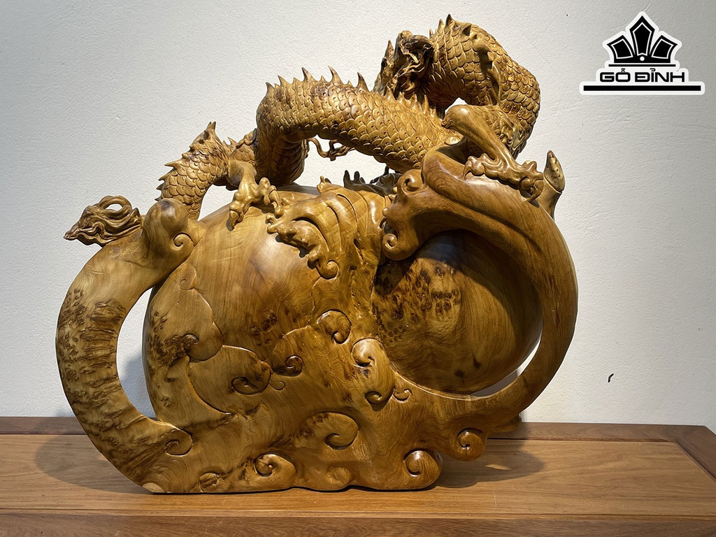 Tượng Rồng Phong Thủy Gỗ Nu Ngọc Am Cao 58 Ngang 60 Sâu 32 (cm)