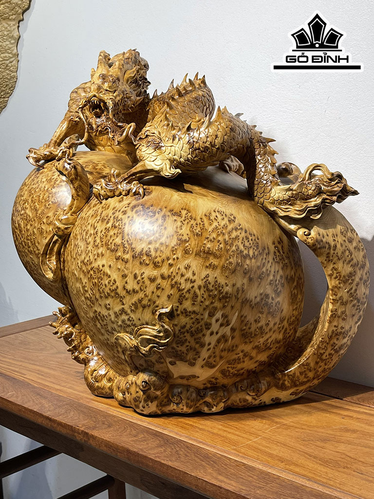 Tượng Rồng Phong Thủy Gỗ Nu Ngọc Am Cao 58 Ngang 60 Sâu 32 (cm)