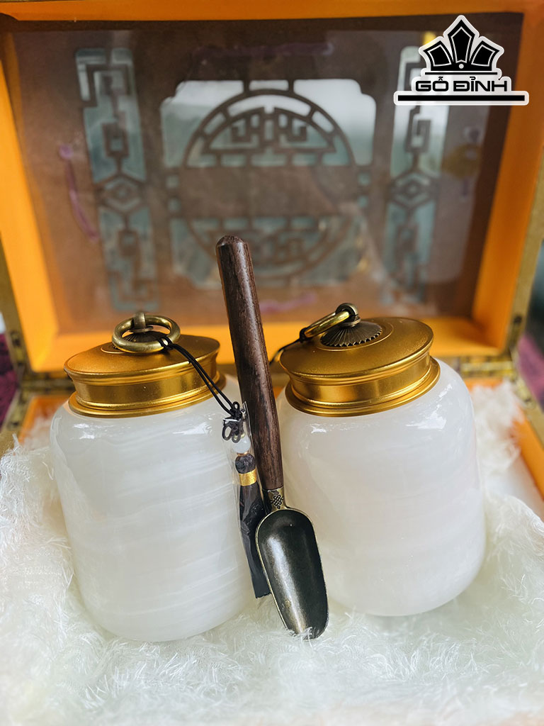 Bộ Hũ Đựng Trà Đá Onyx Trắng
