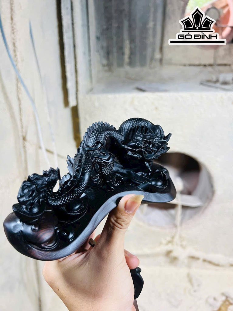 Tượng Nhất Long Gỗ Mun Hoa Cao 10 Ngang 20 Sâu 7 (cm)