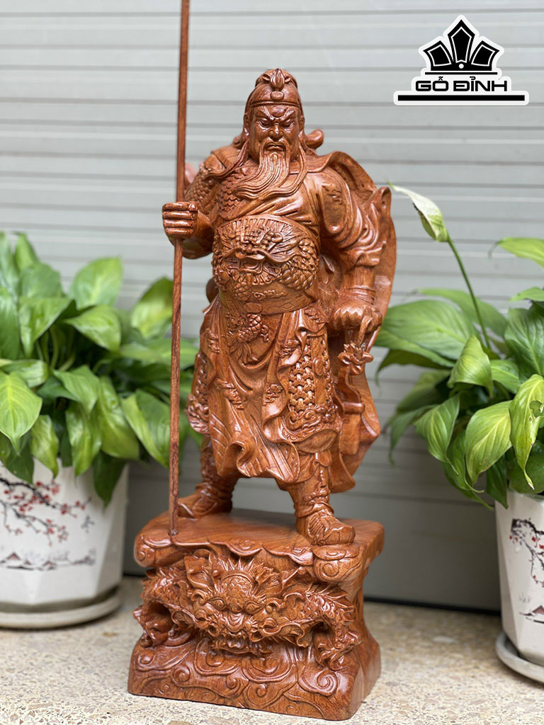 Tượng Quan Công Gỗ Hương Cao 40 ( Cả Đao 53) Ngang 15 Sâu 10 (cm)