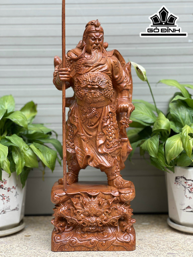 Tượng Quan Công Gỗ Hương Cao 40 ( Cả Đao 53) Ngang 15 Sâu 10 (cm)