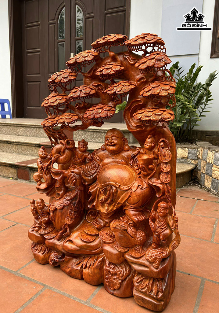 Tượng Phật Di Lặc Ngũ Phúc Gỗ Hương Cao 85 Ngang 58 Sâu 24 (cm)