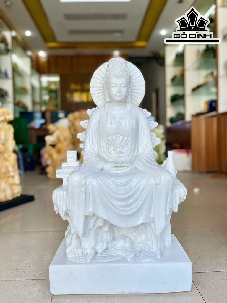 Tượng Mẹ Quan Âm Đá Bạch Ngọc Cao 75 Ngang 39 (cm) 70kg