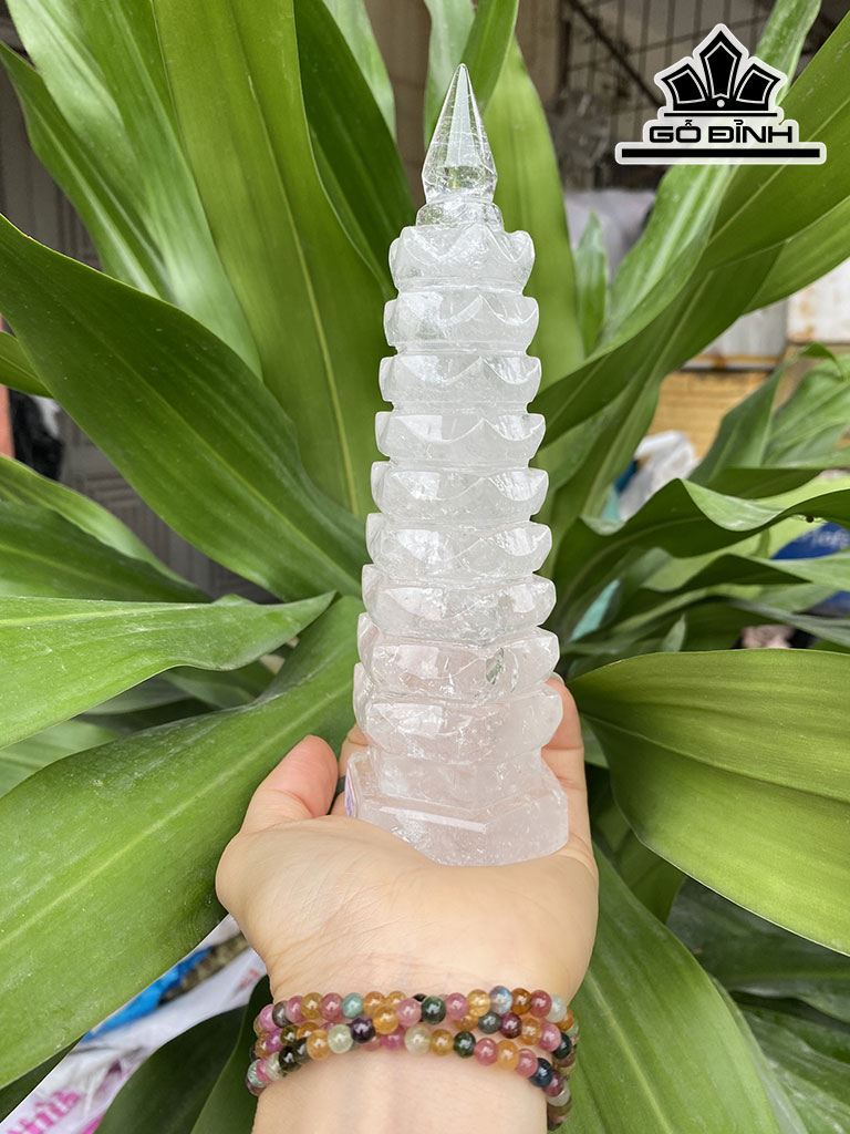 Tháp Văn Xương Đá Thạch Anh Trắng Cao 19 Ngang 6 (cm)