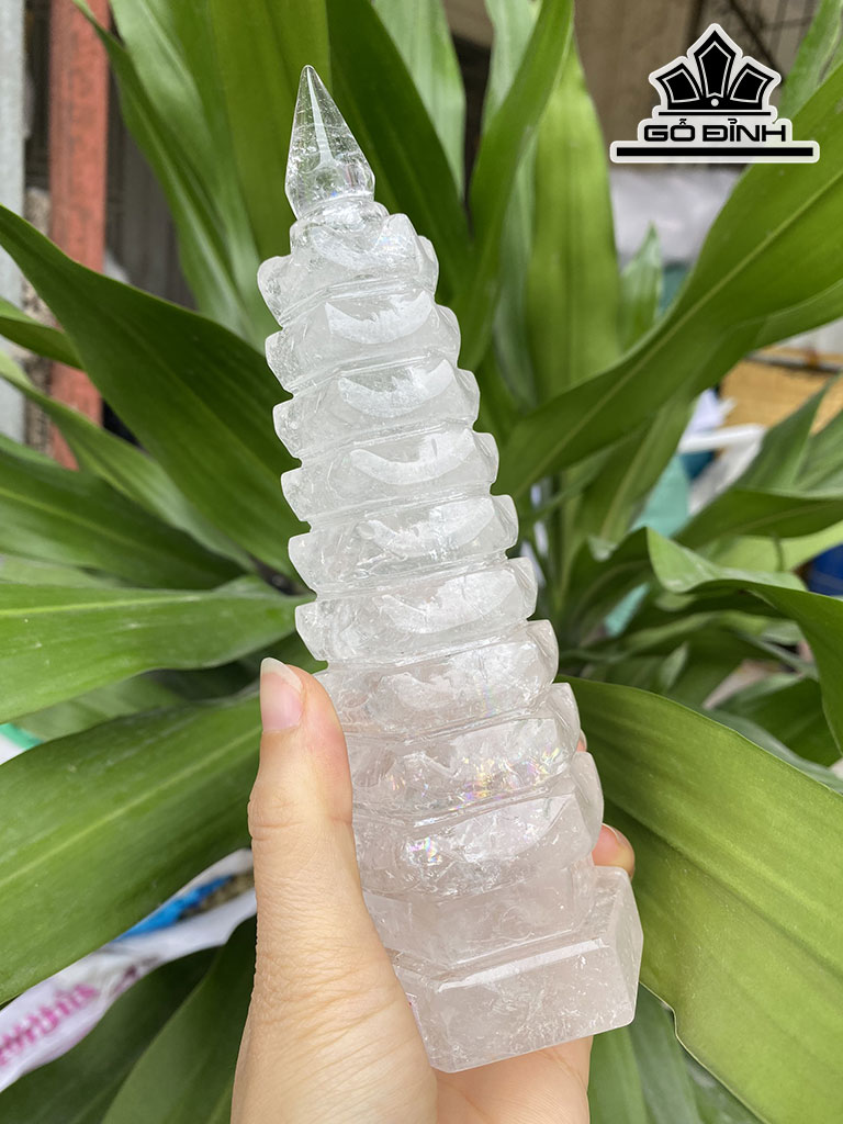 Tháp Văn Xương Đá Thạch Anh Trắng Cao 19 Ngang 6 (cm)