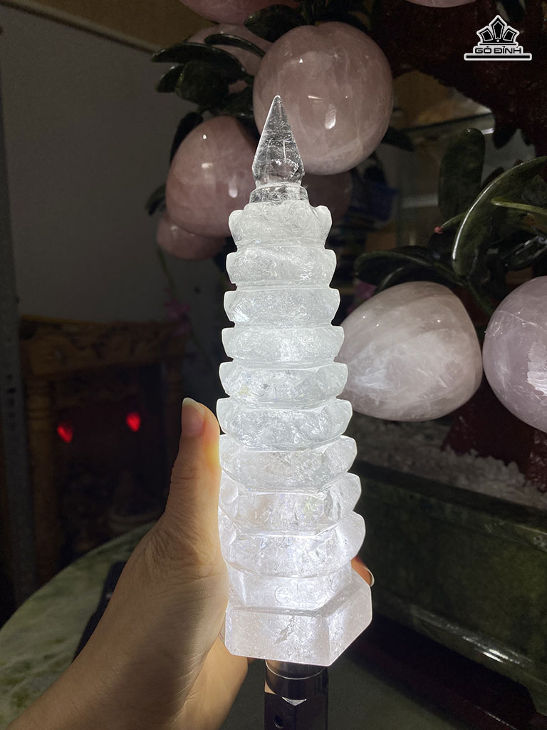 Tháp Văn Xương Đá Thạch Anh Trắng Cao 19 Ngang 6 (cm)