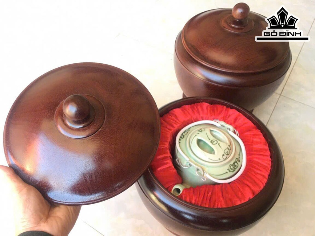 Bình Ủ Trà Gỗ Gõ Cao 30 Đường Kính 28 (cm)