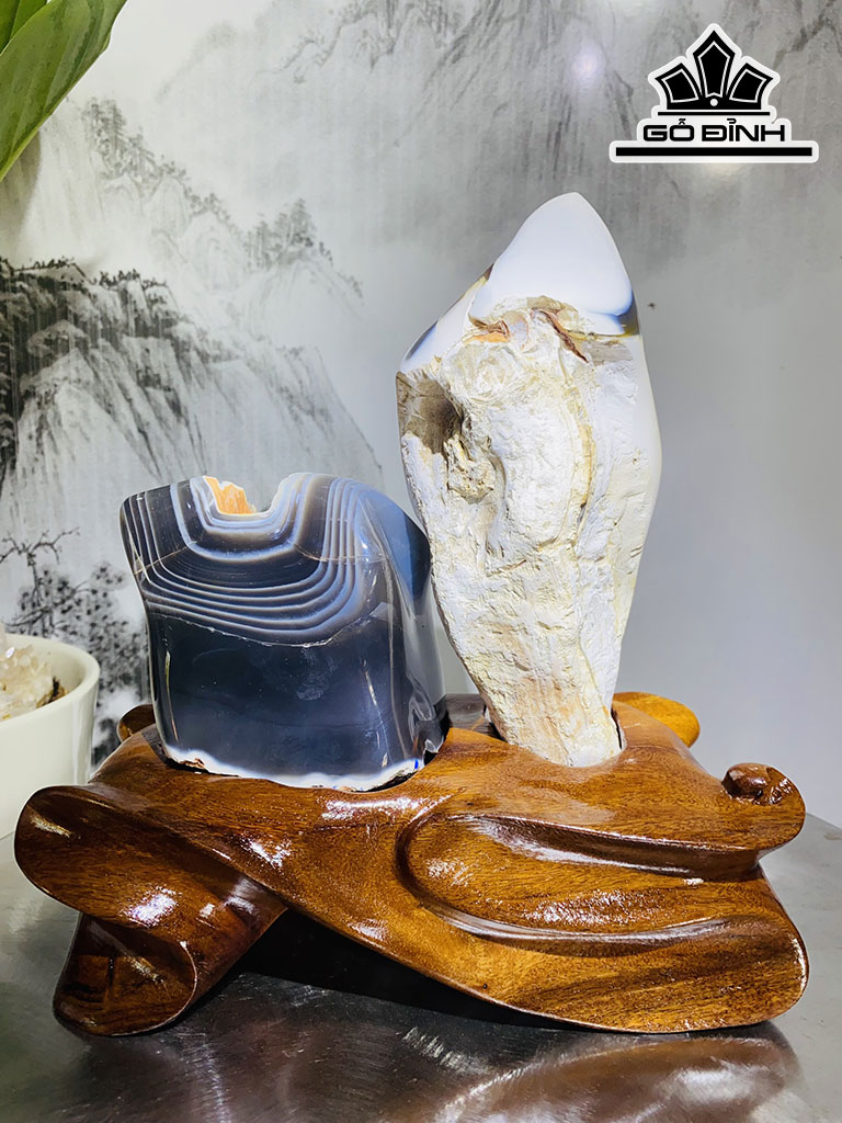 Cặp Đá Mã Não Cao 23 Ngang 20 (cm) 3,1kg