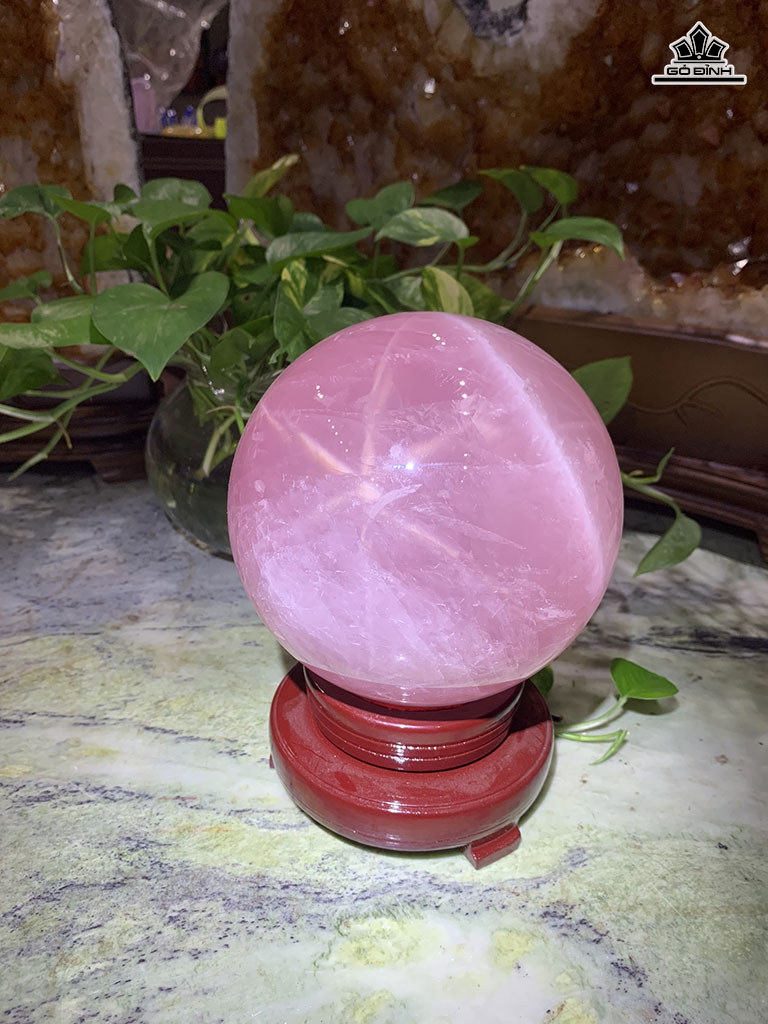Bi Cầu Đá Thạch Anh Hồng Đường Kính Hạt 13,8 (cm) 3,8kg
