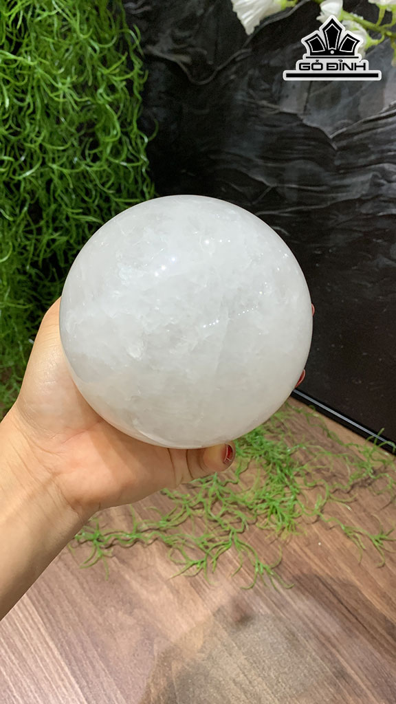 Bi Cầu Đá Thạch Anh Trắng Đường Kính Hạt 9,5 (cm) 1,35kg