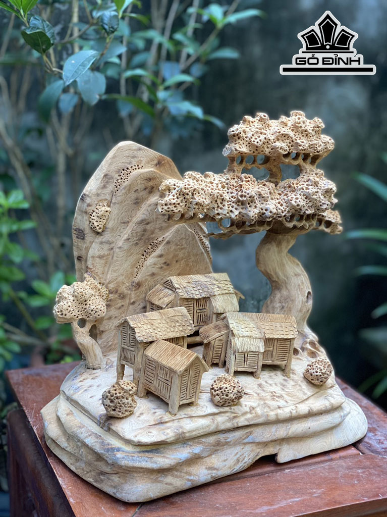 Tiểu Cảnh Nhà Sàn Gỗ Nu Ngọc Am Cao 30 Ngang 31 Sâu 19 (cm)