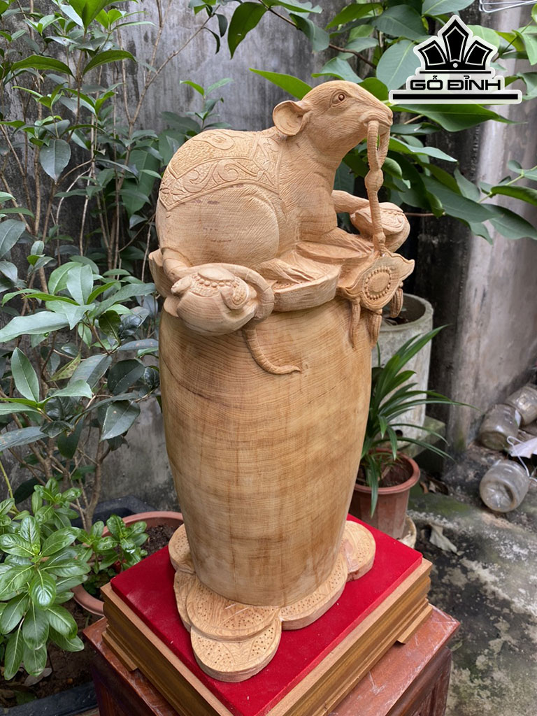Tượng Chuột Phong Thủy Gỗ Ngọc Am Cao 54 Ngang 30 Sâu 24 (cm)