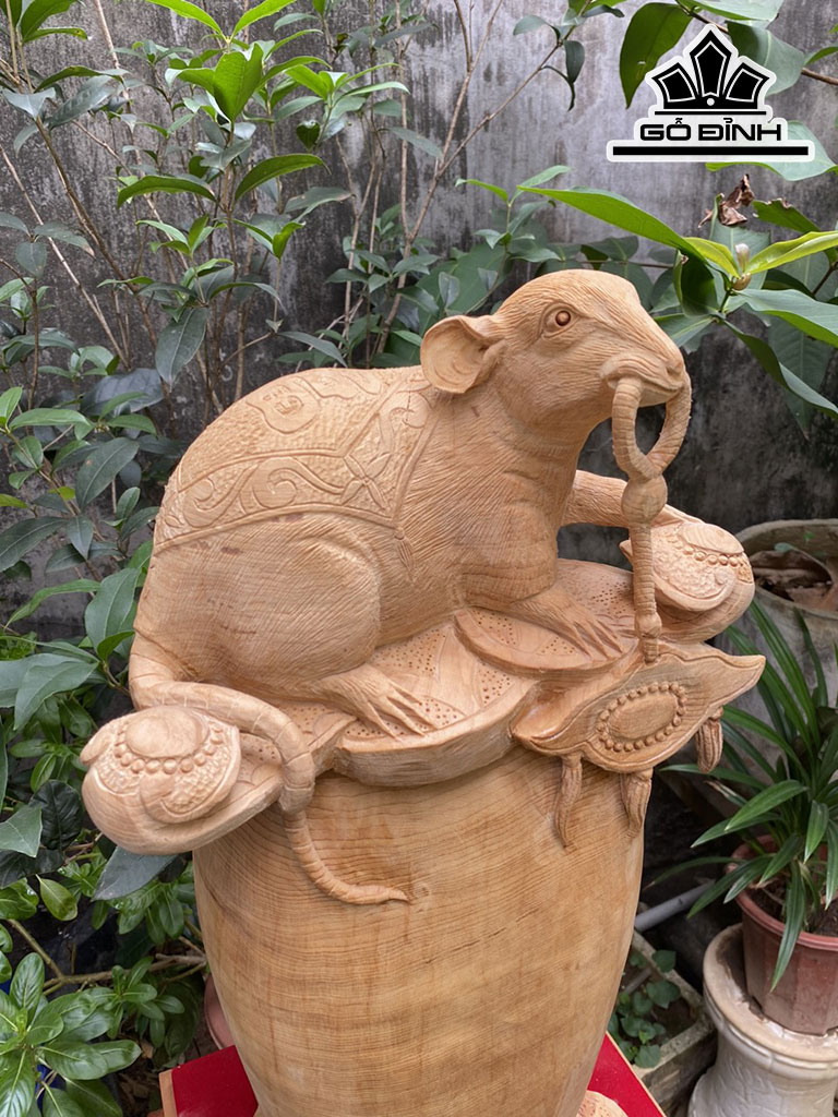 Tượng Chuột Phong Thủy Gỗ Ngọc Am Cao 54 Ngang 30 Sâu 24 (cm)