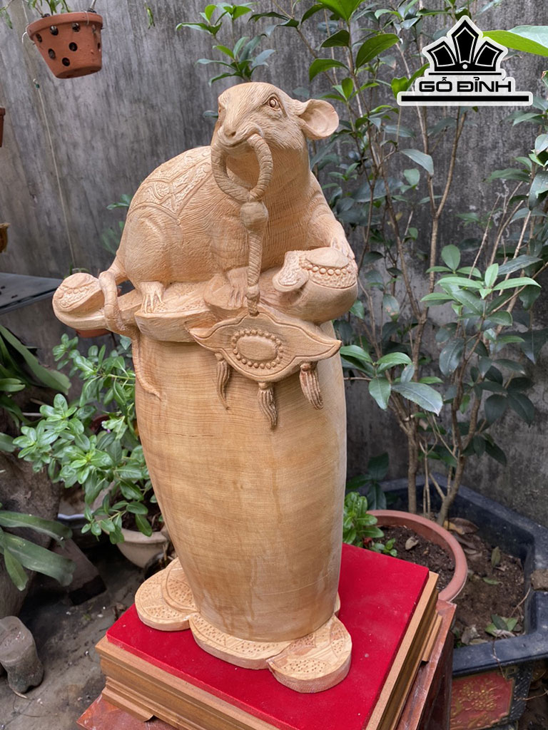 Tượng Chuột Phong Thủy Gỗ Ngọc Am Cao 54 Ngang 30 Sâu 24 (cm)