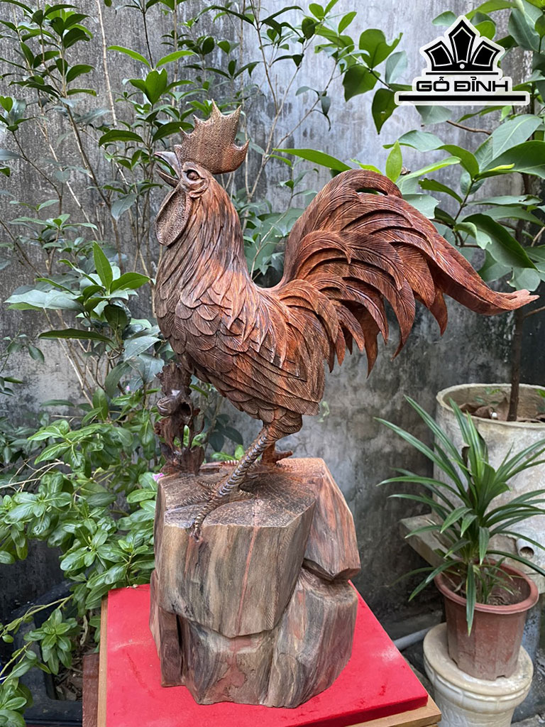 Tượng Gà Trống Gỗ Trắc Cao 55 Ngang 35 Sâu 16 (cm)