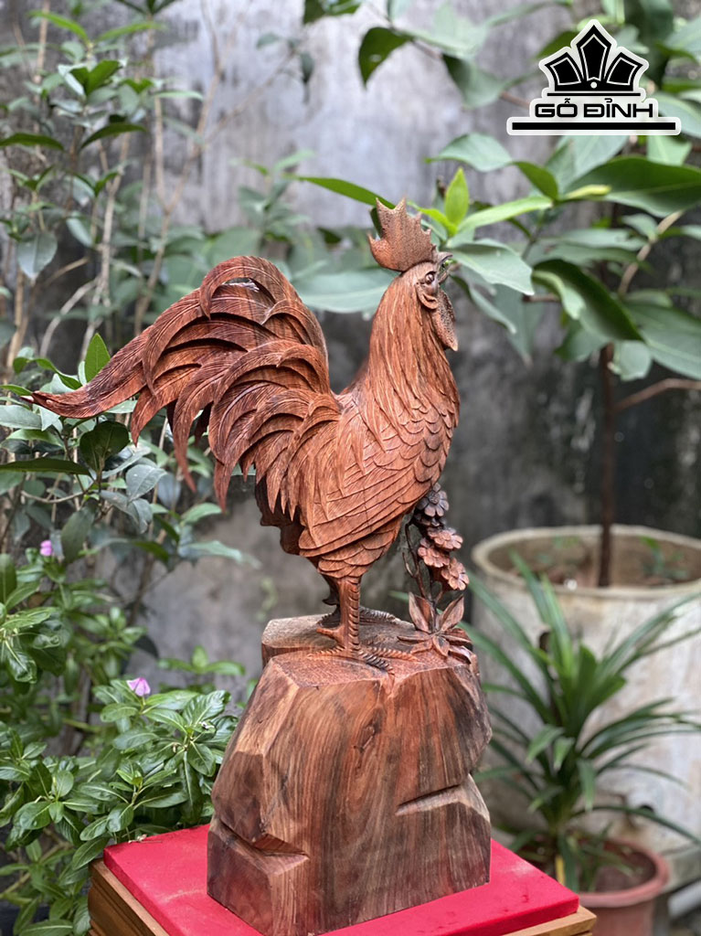 Tượng Gà Trống Gỗ Trắc Cao 55 Ngang 35 Sâu 16 (cm)