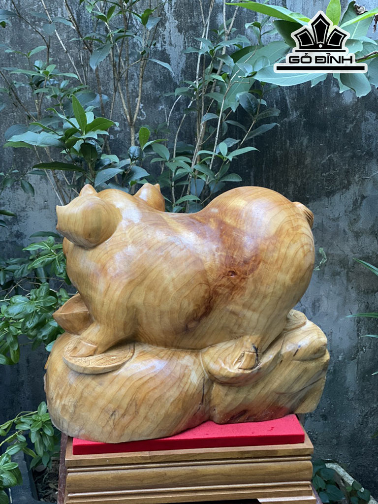 Tượng Heo Gỗ Ngọc Am Cao 20 Ngang 40 Sâu 31 (cm)