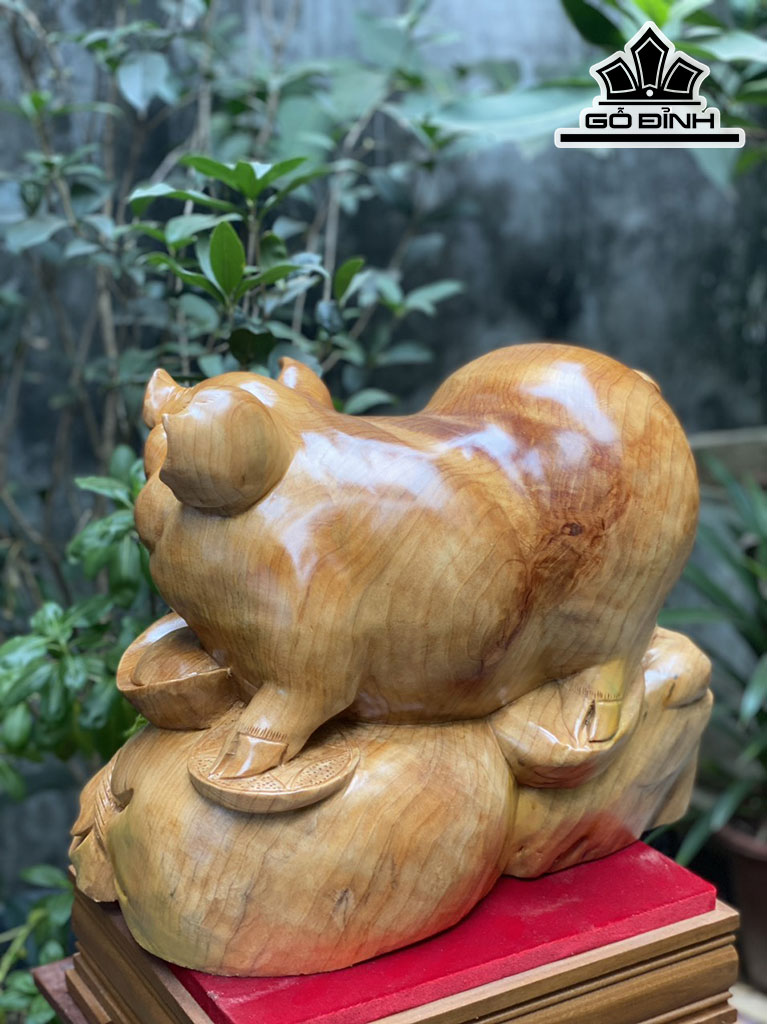 Tượng Heo Gỗ Ngọc Am Cao 31 Ngang 40 Sâu 20 (cm)