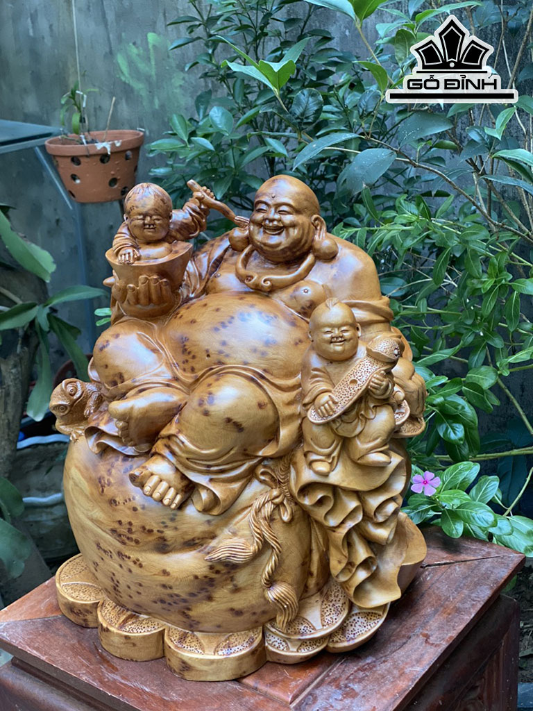 Tượng Phật Di Lặc Nhị Phúc Ngồi Bao Tiền Gỗ Nu Ngọc Am Cao 36 Ngang 33 Sâu 25 (cm)