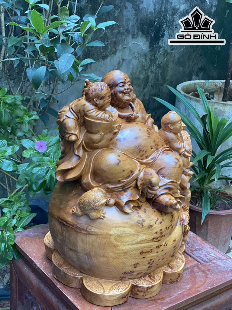 Tượng Phật Di Lặc Nhị Phúc Ngồi Bao Tiền Gỗ Nu Ngọc Am Cao 36 Ngang 33 Sâu 25 (cm)