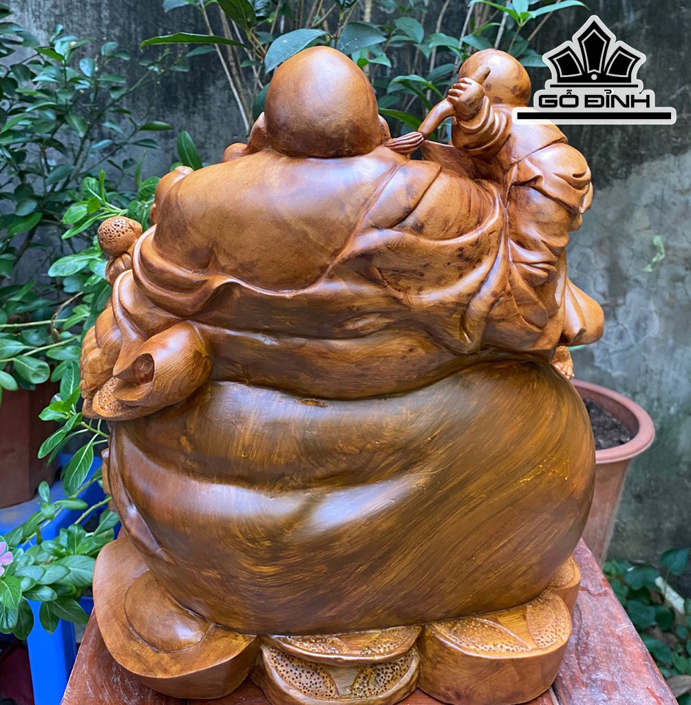 Tượng Phật Di Lặc Nhị Phúc Ngồi Bao Tiền Gỗ Nu Ngọc Am Cao 36 Ngang 33 Sâu 25 (cm)