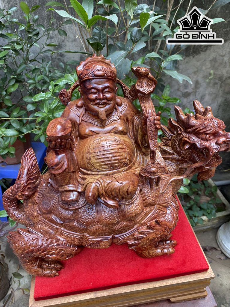 Tượng Thần Tài Ngự Long Quy Gỗ Cẩm Cao 30 Ngang 40 Sâu 21 (cm)