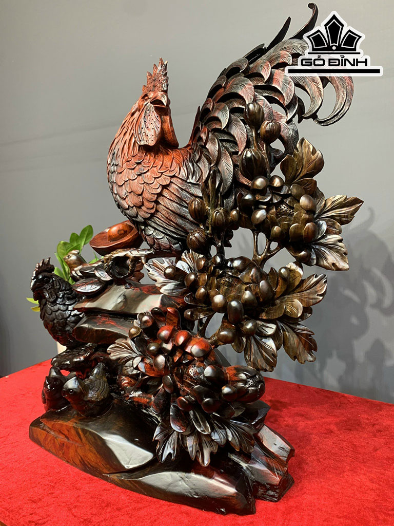 Tượng Gia Đình Gà Gỗ Trắc Cao 58 Ngang 46 Sâu 23 (cm)