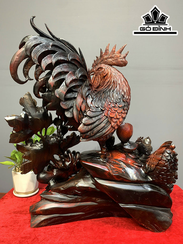 Tượng Gia Đình Gà Gỗ Trắc Cao 58 Ngang 46 Sâu 23 (cm)