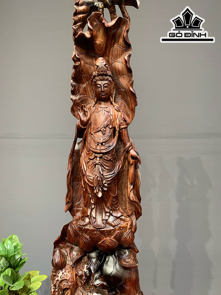 Tượng Phật Bà Quan Âm Gỗ Cẩm Cao 92 Ngang 22 Sâu 20 (cm)