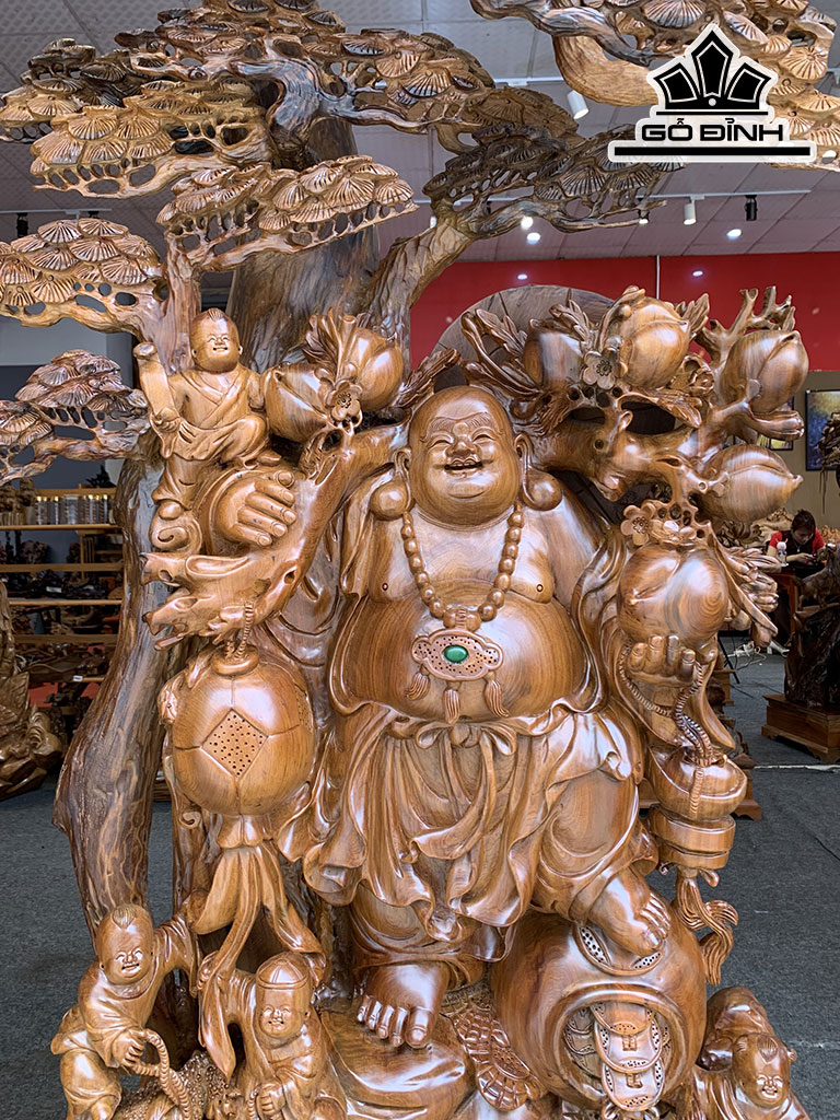 Tượng Phật Di Lặc Ngũ Phúc Gỗ Bách Xanh Cao 179 Ngang 76 Sâu 40 (cm)
