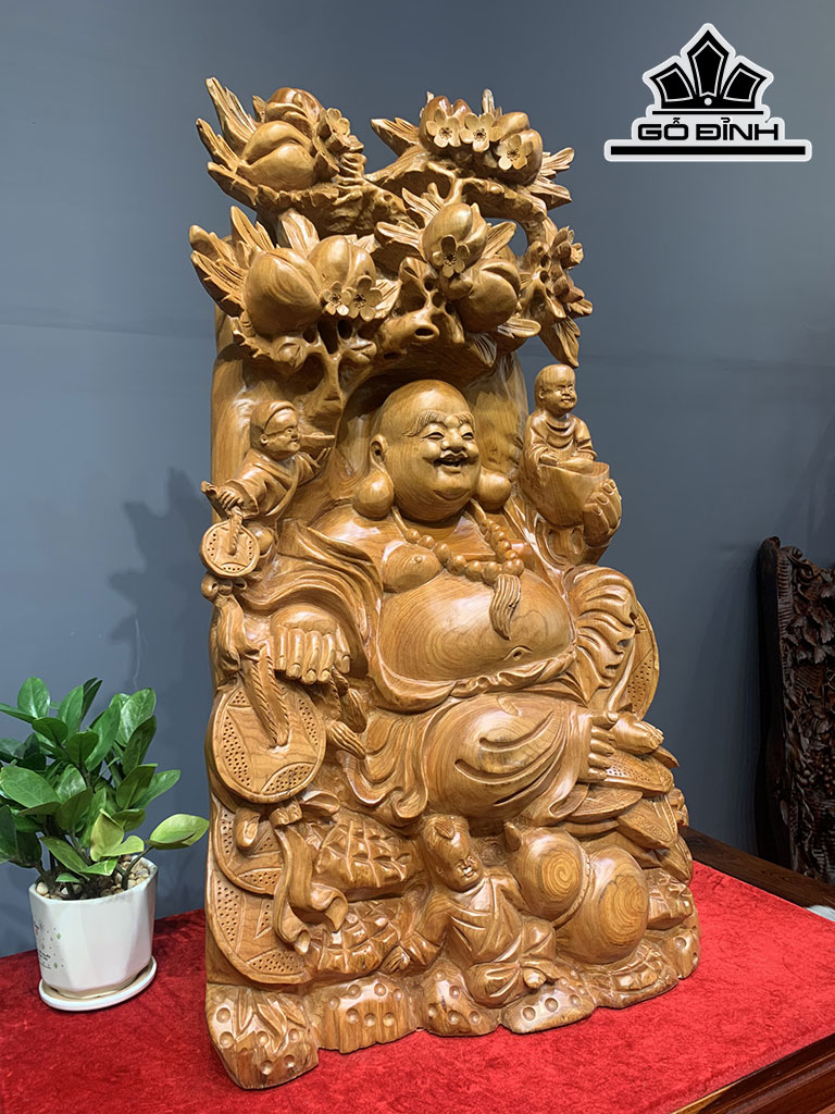 Tượng Phật Di Lặc Tam Phúc Gỗ Ngọc Am Cao 85 Ngang 50 Sâu 32 (cm)
