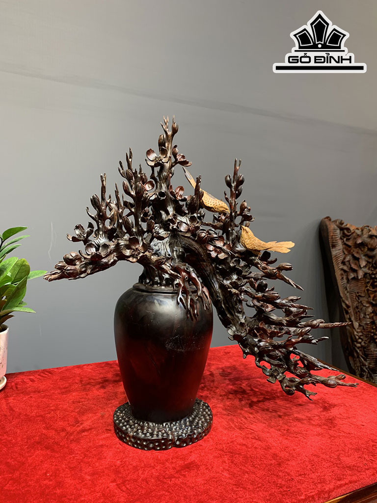 Bình Hoa Mai Gỗ Trắc Cao 45 Ngang 42 Sâu 30 (cm)