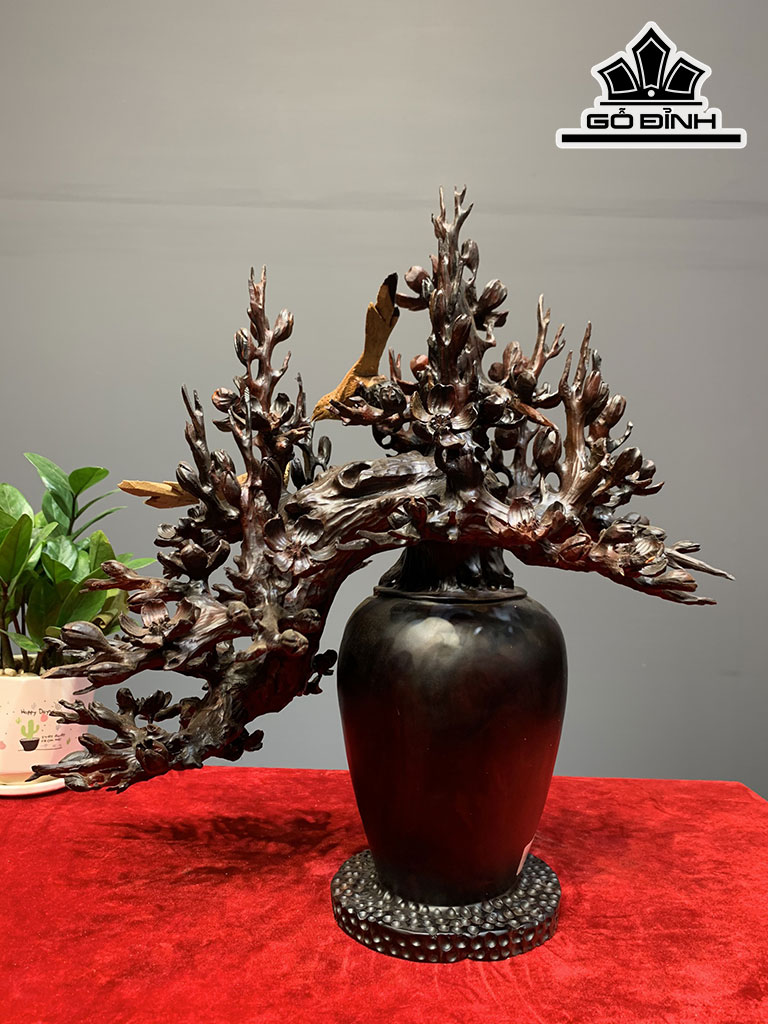 Bình Hoa Mai Gỗ Trắc Cao 45 Ngang 42 Sâu 30 (cm)