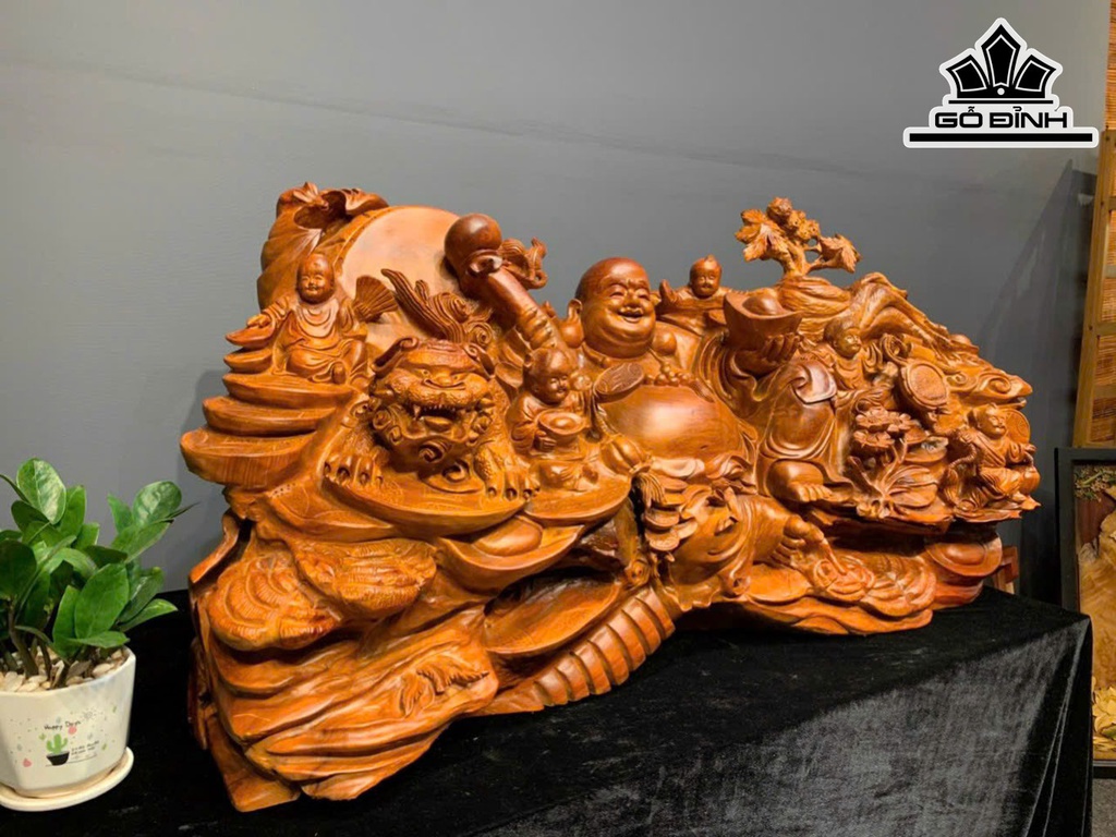 Tượng Phật Di Lặc Ngũ Phúc Gỗ Hương Cao 55 Ngang 103 Sâu 50 (cm)