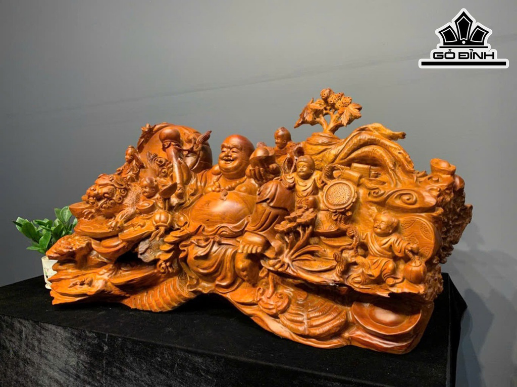 Tượng Phật Di Lặc Ngũ Phúc Gỗ Hương Cao 55 Ngang 103 Sâu 50 (cm)