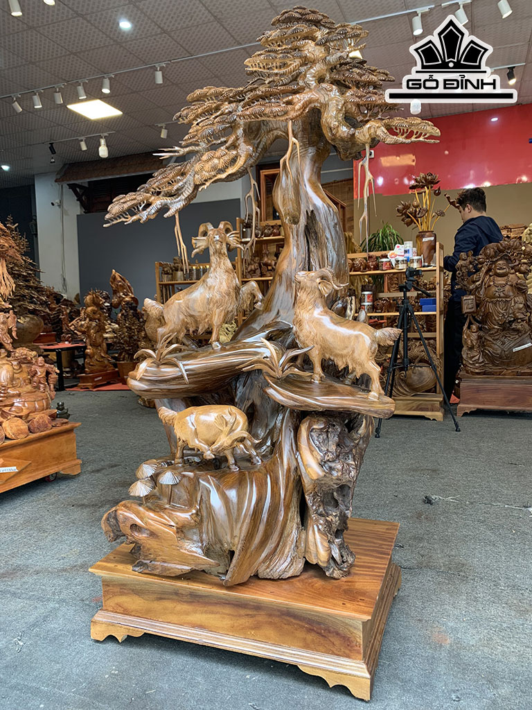 Tượng Tam Dương Quần Tùng Gỗ Bách Xanh Cao 158 Ngang 83 Sâu 50 (cm)