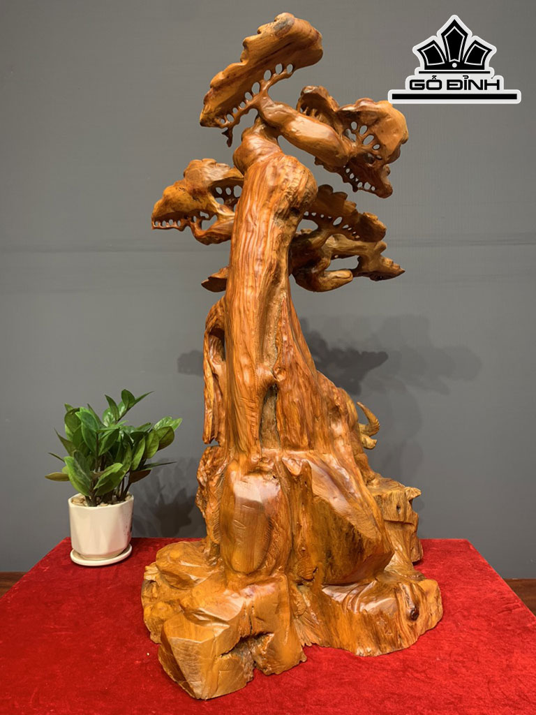 Tượng Tiểu Đồng Chăn Trâu Dưới Cây Tùng Gỗ Hương Cao 75 Ngang 46 Sâu 35 (cm)