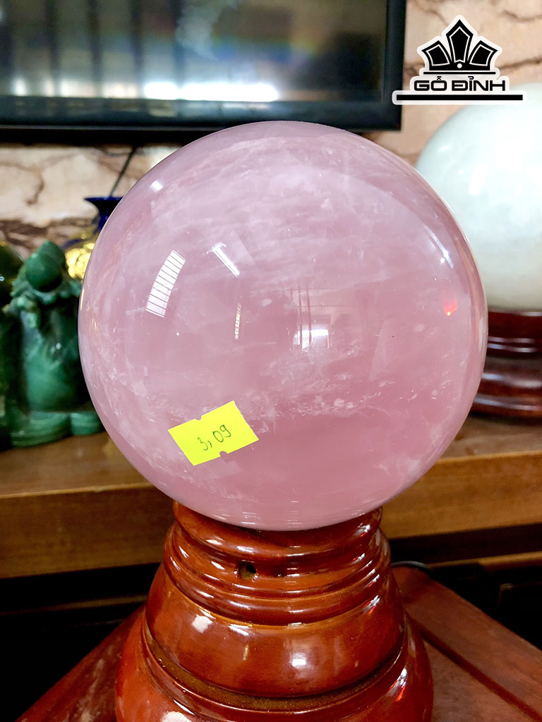 Bi Cầu Đá Thạch Anh Hồng Đường Kính Hạt 13 (cm) 3,09kg