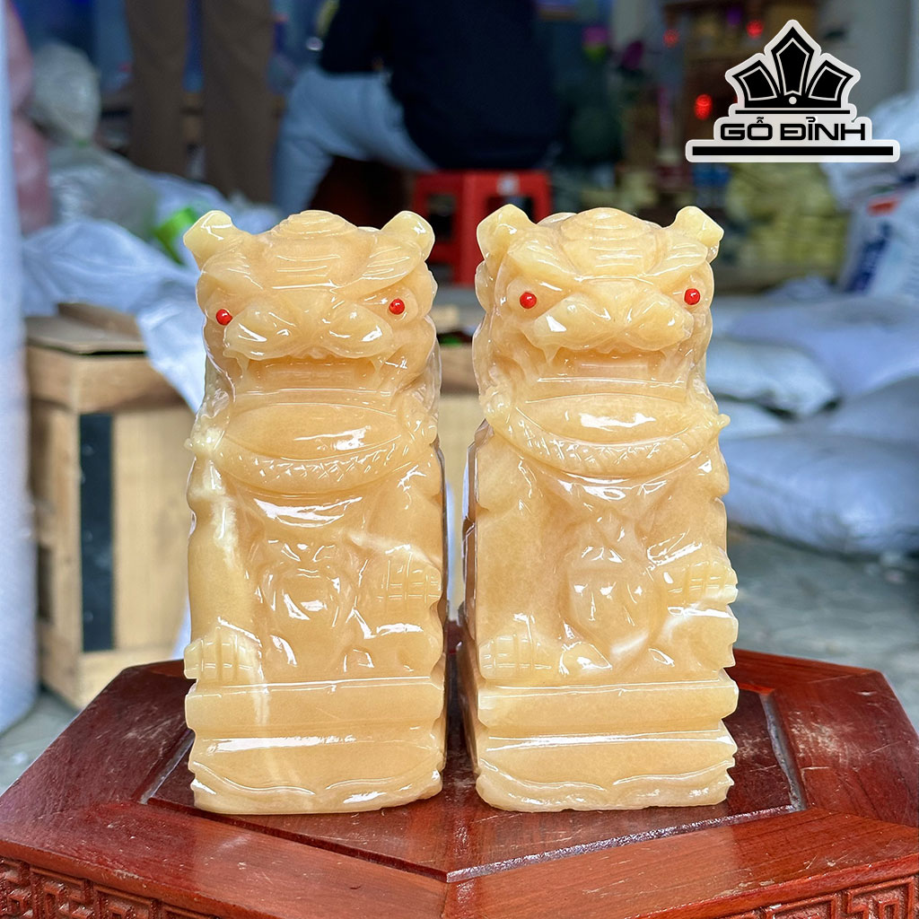Cặp Kỳ Lân Đá Ngọc Hoàng Long Cao 15 (cm)